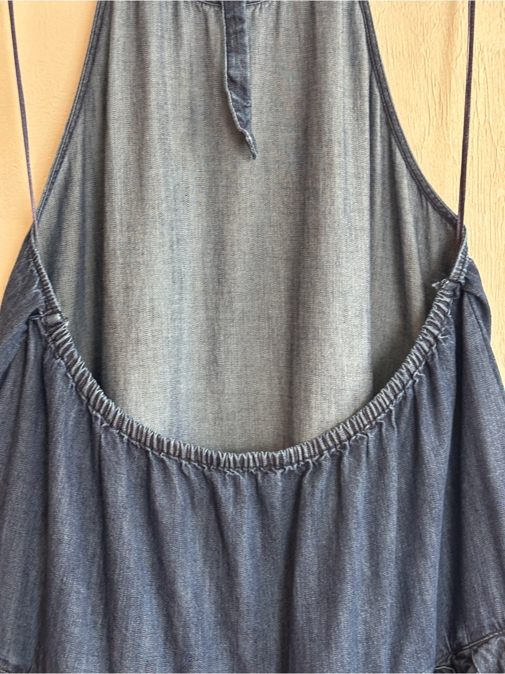 Free People Large Dark Denim Backless Halter Bubble Tent Dress Pockets Cotton - Picture 12 of 16
